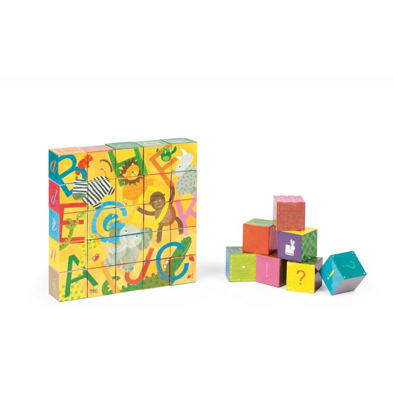 Janod Kubkid 32 Cubes Carton Cardboard Alphabet Animal Blocks - France  Design