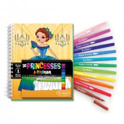 Carnet de coloriage Princesses + feutres pinceaux