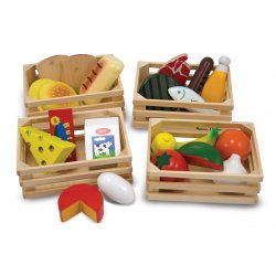 dînette en bois - 4 barquettes d'aliments - Coffret