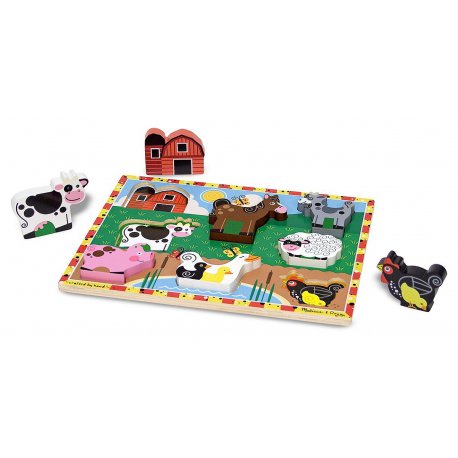 puzzle en bois a encastrement animaux de la ferme - figurines