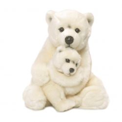 Maman Ours polaire 28 cm, avec bébé