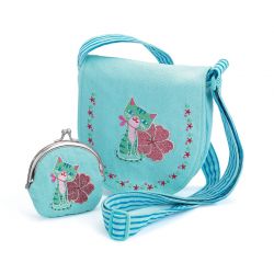 Sac et porte monnaie brodés chaton - DJ06679