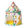 Tente Djeco cabane multicolore dans chambre d'enfant