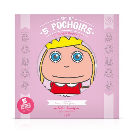 Set de 5 pochoirs Fille - pochette