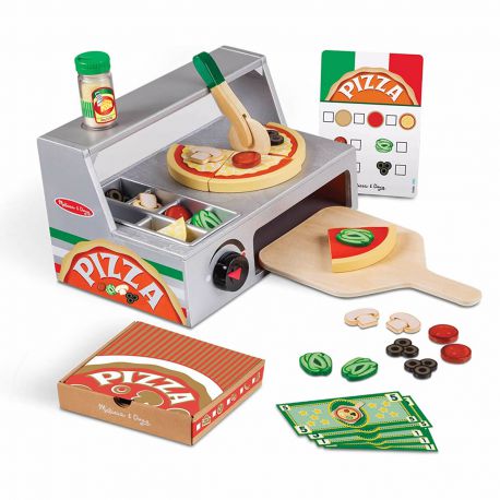 Comptoir de marchand de pizza en bois - vue d'ensemble