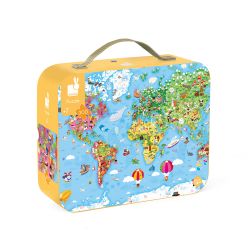 Puzzle géant carte du monde 300 pièces Valise - Janod