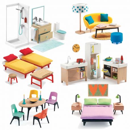 Grand pack mobilier pour maison de poupées Djeco - 80,80€