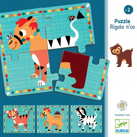Rigolo n'co - 4 Puzzles 4 pièces Djeco - Packaging
